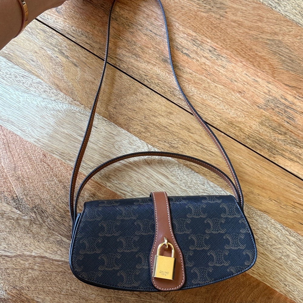 CELINE Clutch on strap in coated canvas and calfskin + CELINE gift box
